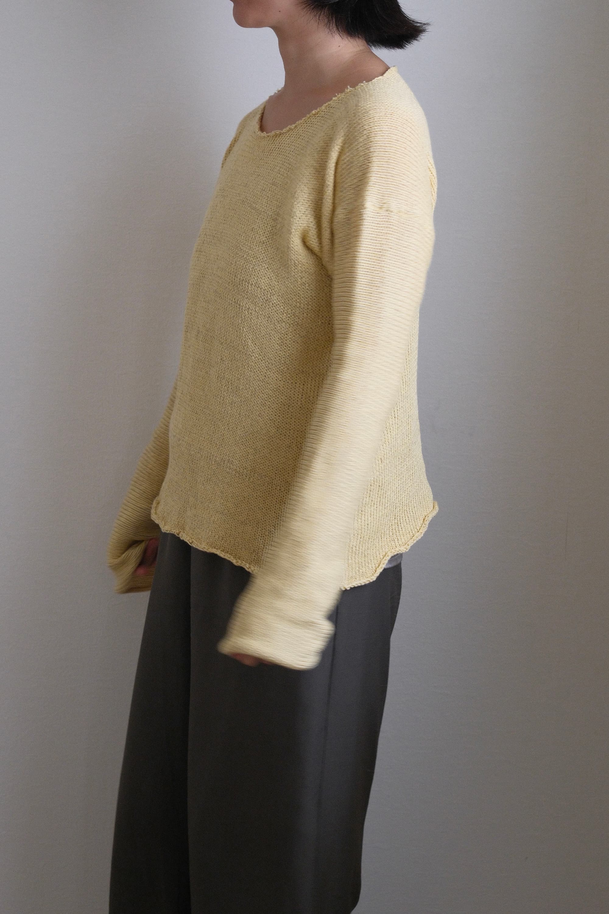 Silk-Cotton-Linen Knitted Long-Sleeve Sweater