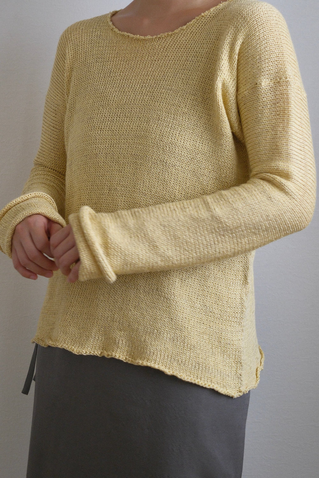 Silk-Cotton-Linen Knitted Long-Sleeve Sweater