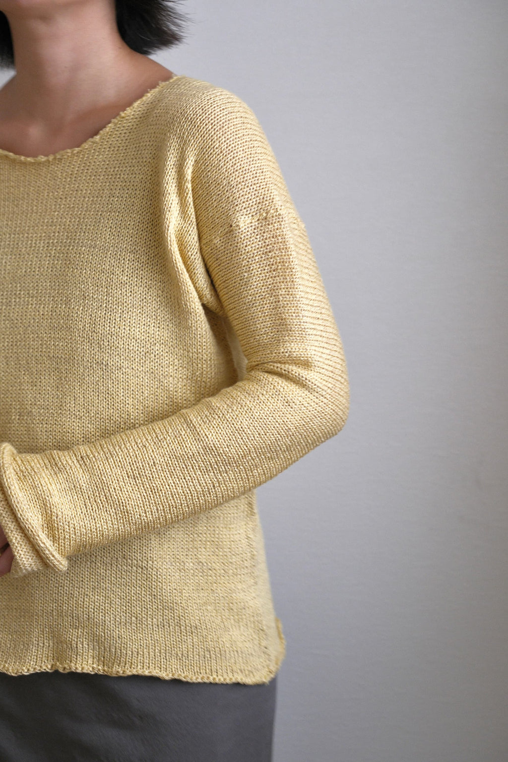 Silk-Cotton-Linen Knitted Long-Sleeve Sweater