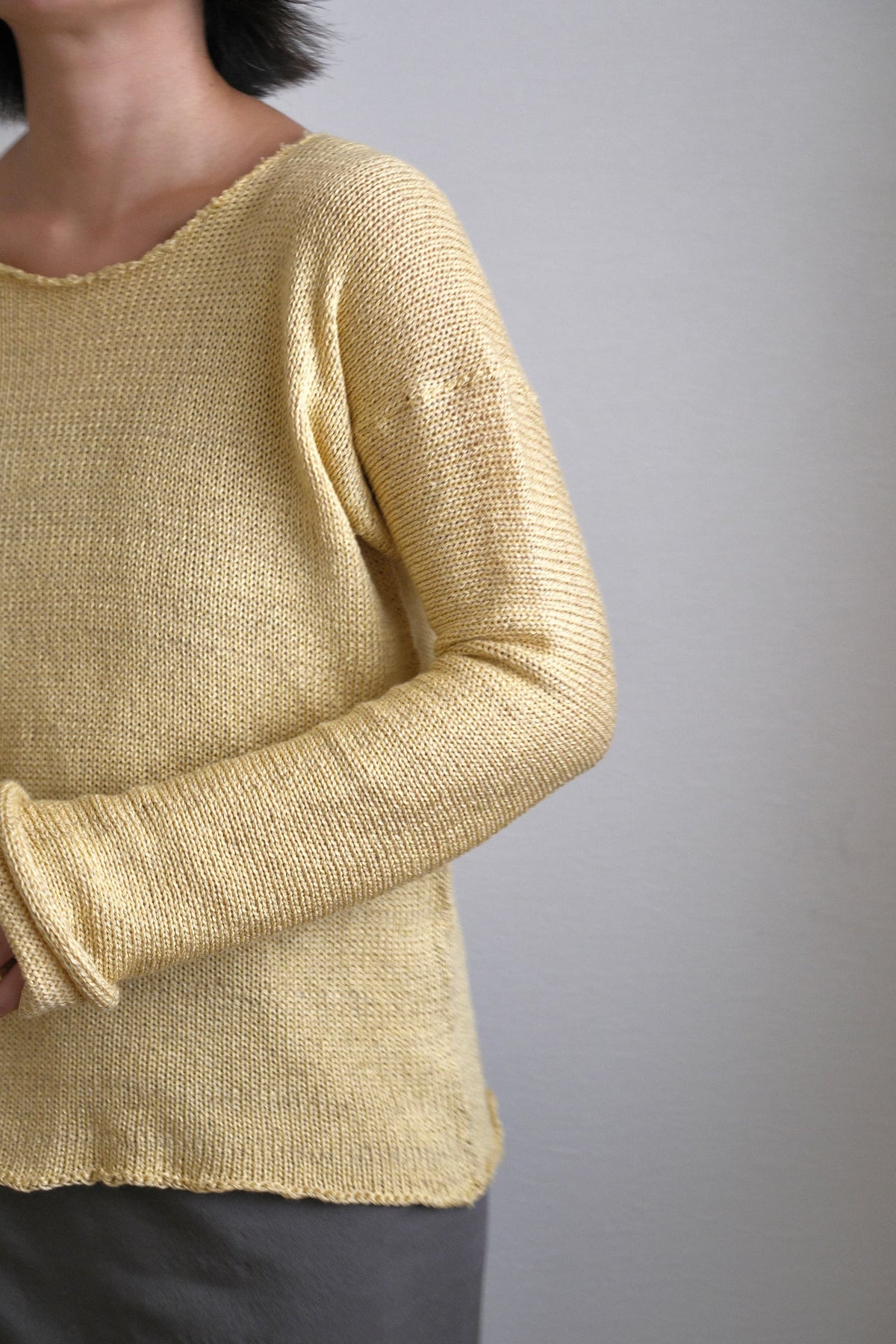 Silk-Cotton-Linen Knitted Long-Sleeve Sweater